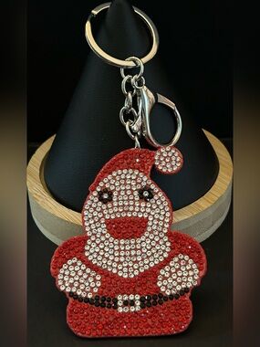 Festive Christmas Holiday Red & White Rhinestone Santa 🎅🏻 Keychain Bag Charm